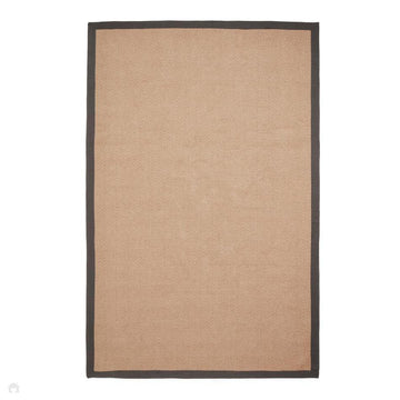 Portland Jute Cotton Border Modern Plain Hand-Woven Textured Herringbone Flatweave Natural/Charcoal Grey Rug-Think Rugs-Rug Love - The Most Loved Rug Store